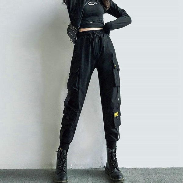 women's pants & capris cargo black ribbon pocket jogger elastic waist high streetwear harajuku pant punk females trousers harem, Black;white
women's pants & capris cargo black ribbon pocket jogger elastic waist high streetwear harajuku pant punk females trousers harem, Black;white