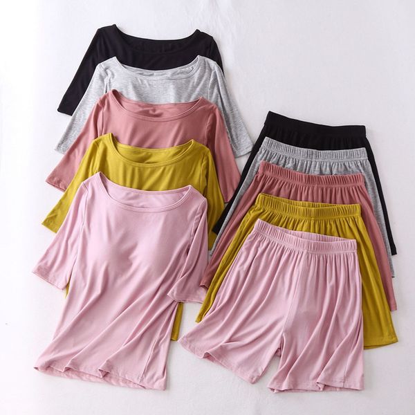 women's sleepwear casual summer half-sleeve t-shirt + shorts pajamas set bra padded home wear clothing pyjamas women suit h1yh, Black;red
women's sleepwear casual summer half-sleeve t-shirt + shorts pajamas set bra padded home wear clothing pyjamas women suit h1yh, Black;red