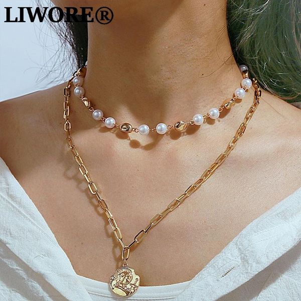 chains liwore multilayer coin round pearl necklace for women irregular retro portrait chain bohemian golden jewelry, Silver
chains liwore multilayer coin round pearl necklace for women irregular retro portrait chain bohemian golden jewelry, Silver