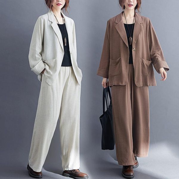 two piece set outfit women spring big size loose fashion cotton and linen suit jacket casual wide leg pants female blazer zh276 women's, White
two piece set outfit women spring big size loose fashion cotton and linen suit jacket casual wide leg pants female blazer zh276 women's, White
