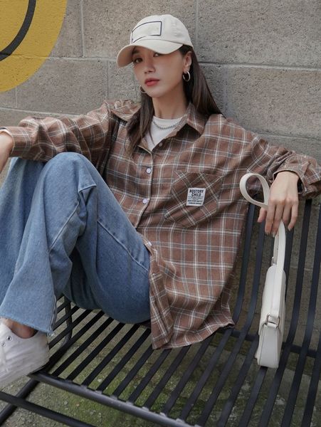 dazy plaid slogan patched detail pocket front drop shoulder blouse x5vm#, White
dazy plaid slogan patched detail pocket front drop shoulder blouse x5vm#, White