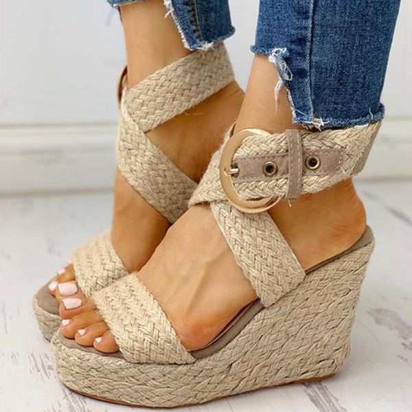women summer wedges sandals buckle strap open toe cross tie ladies hemp platform comfort gladiator high heels plus size footwear y0305, Black
women summer wedges sandals buckle strap open toe cross tie ladies hemp platform comfort gladiator high heels plus size footwear y0305, Black