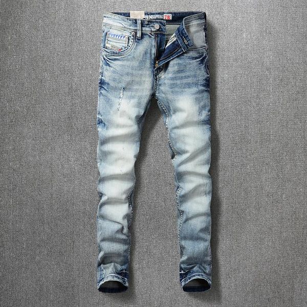 men's jeans korean style fashion men retro light blue elastic cotton slim fit ripped vintage designer casual denim pants
men's jeans korean style fashion men retro light blue elastic cotton slim fit ripped vintage designer casual denim pants