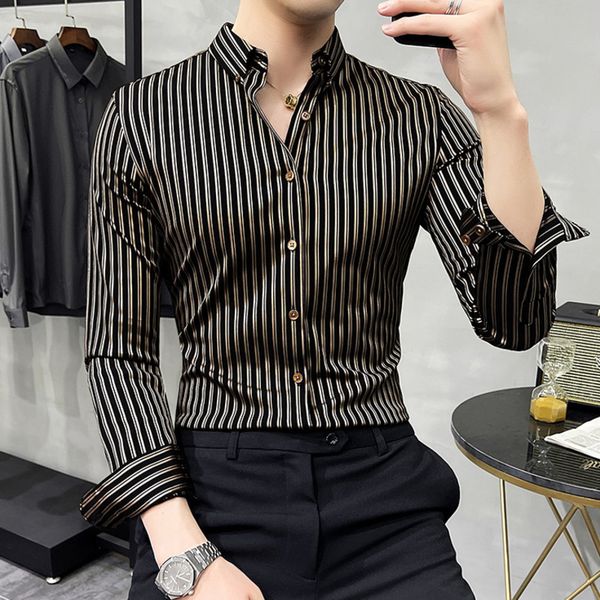 men's casual shirts gold deluxe stripe slim long sleeve men's shirt british senior business formal social, White;black
men's casual shirts gold deluxe stripe slim long sleeve men's shirt british senior business formal social, White;black