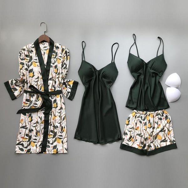 sleepwear spring autumn women silk pajamas sets with chest pads flower print pijama sleepwear 4 pieces spaghetti strap satin, Black;red
sleepwear spring autumn women silk pajamas sets with chest pads flower print pijama sleepwear 4 pieces spaghetti strap satin, Black;red