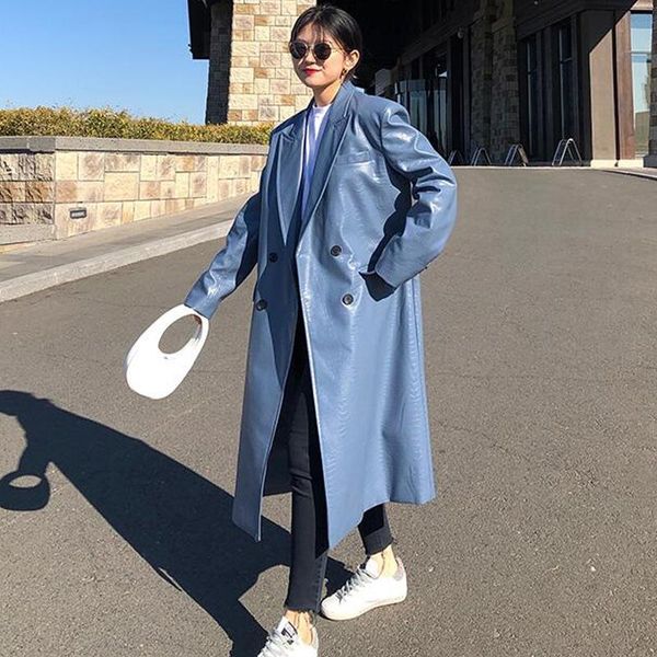 women's leather & faux plus size cool girl blue pu long jacket korean fashion double breasted spring jackets women trench coat, Black
women's leather & faux plus size cool girl blue pu long jacket korean fashion double breasted spring jackets women trench coat, Black