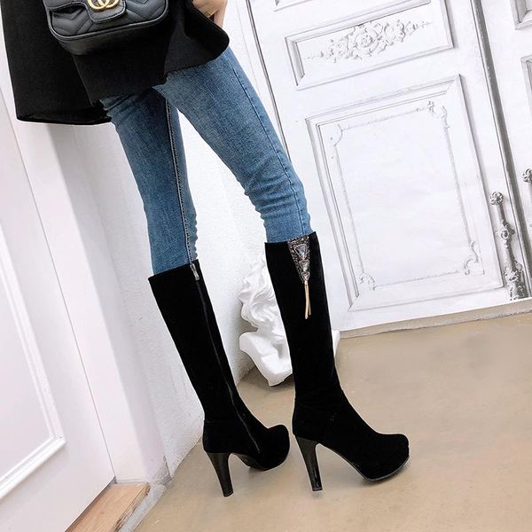 women's winter high boots fashion flock knee women knight black thick heels zipper round toe ladies shoes
women's winter high boots fashion flock knee women knight black thick heels zipper round toe ladies shoes