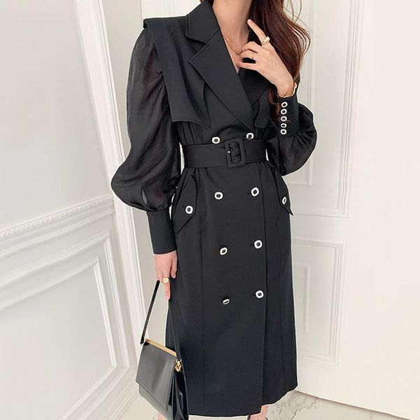 casual dresses korean retro suit collar vestidos female net gauze lantern sleeve stitching fake two loose double breasted midi dress dk1172, Black;gray
casual dresses korean retro suit collar vestidos female net gauze lantern sleeve stitching fake two loose double breasted midi dress dk1172, Black;gray
