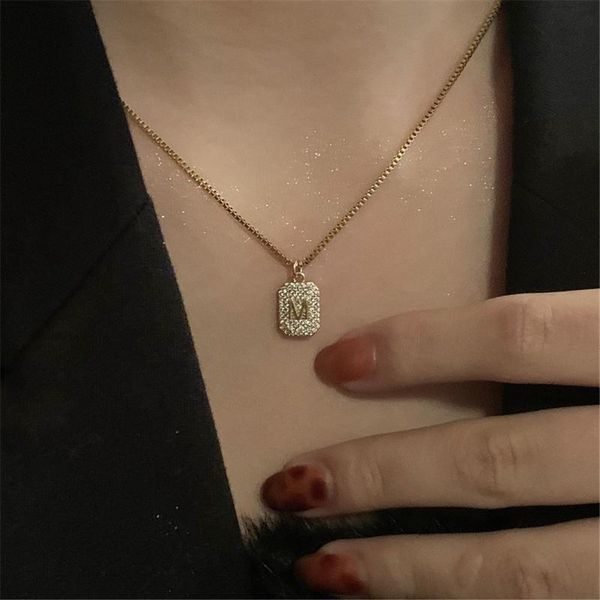 stainless steel m letter square brand pendant necklace light luxury mini inlaid zircon simple necklaces, Silver
stainless steel m letter square brand pendant necklace light luxury mini inlaid zircon simple necklaces, Silver