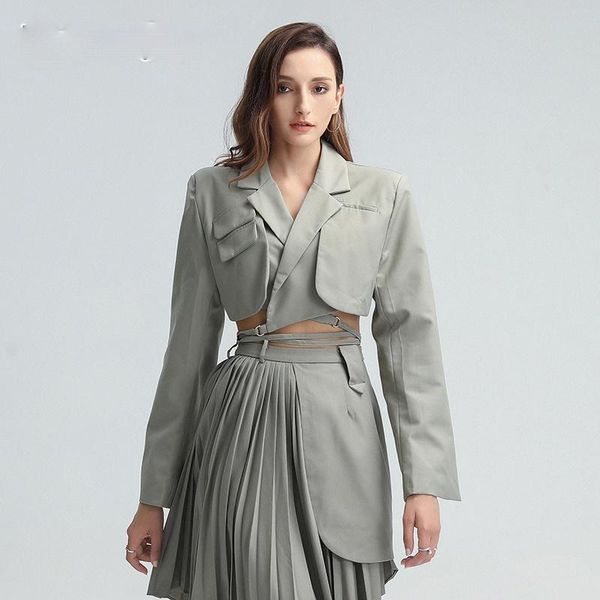women's suits & blazers hollow out blazer for women patchwork bandage notched collar long sleeve plus size coat female korean clothing, White;black
women's suits & blazers hollow out blazer for women patchwork bandage notched collar long sleeve plus size coat female korean clothing, White;black