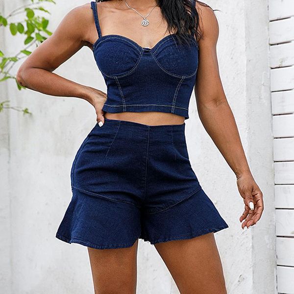 women's tracksuits sling denim shorts two piece suit fashion solid bra and ruffles pants sets summer women sleeveless backless set, Gray
women's tracksuits sling denim shorts two piece suit fashion solid bra and ruffles pants sets summer women sleeveless backless set, Gray