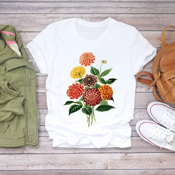flower fashion print short sleeve women t shirt round neck summer funny femme graphic tee clothes, White
flower fashion print short sleeve women t shirt round neck summer funny femme graphic tee clothes, White
