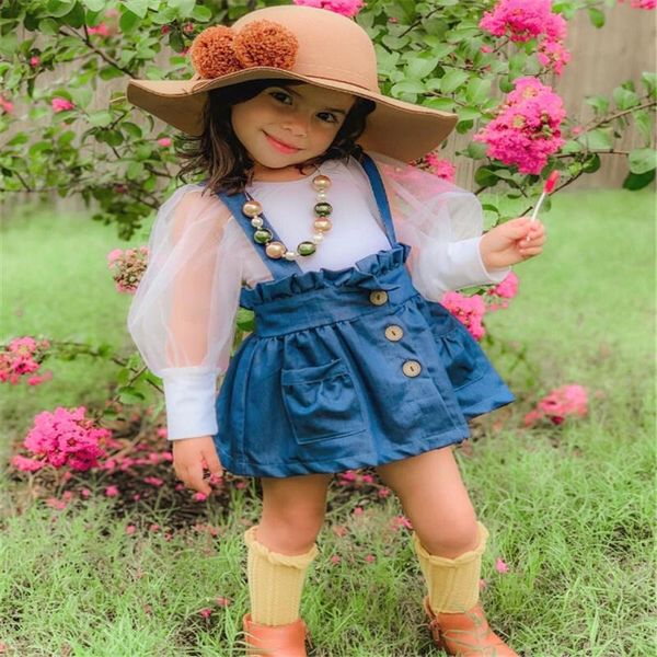 clothing sets 1-5years baby girls solid color summer clothes set,little long mesh sleeve o-neck +denim suspender skirt with ruffles, White
clothing sets 1-5years baby girls solid color summer clothes set,little long mesh sleeve o-neck +denim suspender skirt with ruffles, White