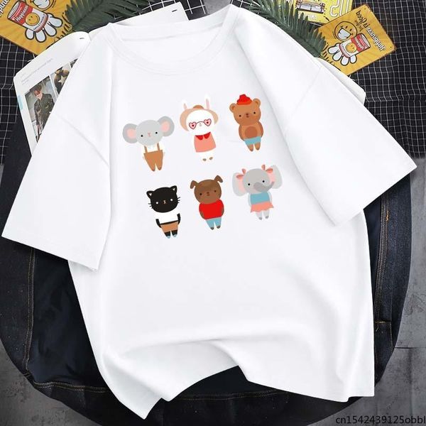 women's t-shirt six small animals cute print summer loose large size neutral round neck short sleeve daily simple top, White
women's t-shirt six small animals cute print summer loose large size neutral round neck short sleeve daily simple top, White