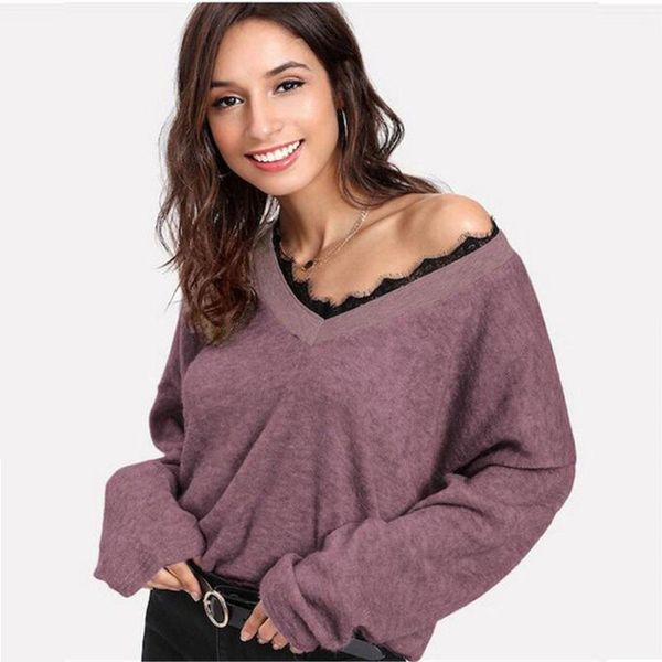 women's sweaters waikol women sweater v neck lace long bat sleeve solid color loose pullover, White;black
women's sweaters waikol women sweater v neck lace long bat sleeve solid color loose pullover, White;black