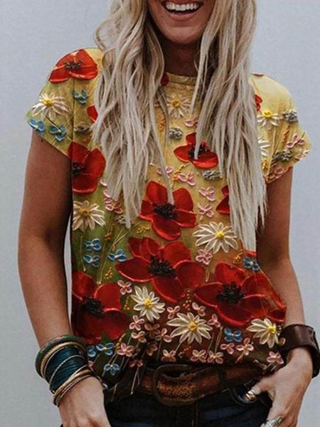 spring fashion women t-shirt casual o-neck loose flower printed female patchwork short sleeve ladies women's, White
spring fashion women t-shirt casual o-neck loose flower printed female patchwork short sleeve ladies women's, White