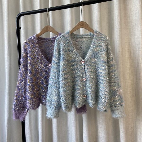 women's knits & tees autumn winter 2021 color mixed yarn sweater v-neck wave hem sweaters thick soft waxy waterproof mink cardigan fema, White
women's knits & tees autumn winter 2021 color mixed yarn sweater v-neck wave hem sweaters thick soft waxy waterproof mink cardigan fema, White
