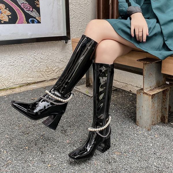 boots chain decoration women knee high genuine leather square toe heels winter night club shoes woman, Black
boots chain decoration women knee high genuine leather square toe heels winter night club shoes woman, Black
