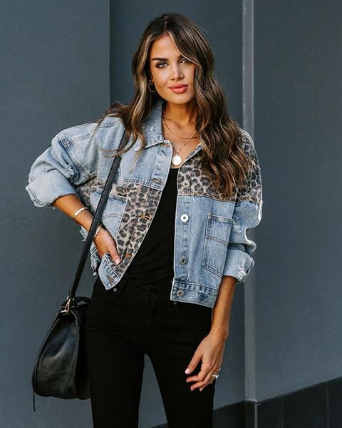 women's denim jacket streetwear style leopard-print stitching bf jeans female spring autumn casual loose cowboy outwear jackets, Black;brown
women's denim jacket streetwear style leopard-print stitching bf jeans female spring autumn casual loose cowboy outwear jackets, Black;brown