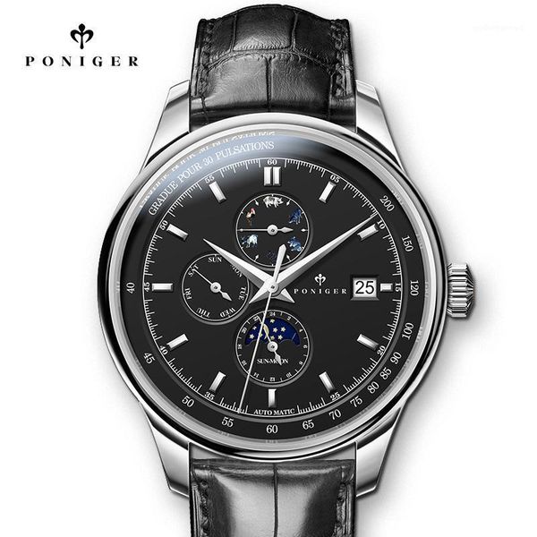 business mechanical mens watch sapphire automatic clock black genuine leather multifunction man wristwatches, Slivery;brown
business mechanical mens watch sapphire automatic clock black genuine leather multifunction man wristwatches, Slivery;brown