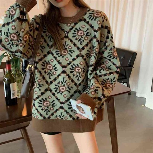 women vintage knitted pullover sweater autumn winter loose pull femme jumpers korean knitwear christmas sweaters 210514, White;black
women vintage knitted pullover sweater autumn winter loose pull femme jumpers korean knitwear christmas sweaters 210514, White;black