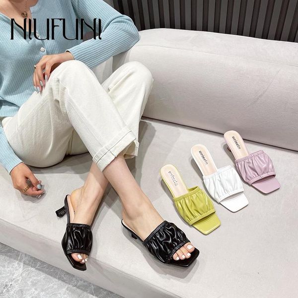 slippers stiletto women's daily casual 4 colors women shoes folds 5cm mid heel open toe square sandals simple summer slides, Black
slippers stiletto women's daily casual 4 colors women shoes folds 5cm mid heel open toe square sandals simple summer slides, Black