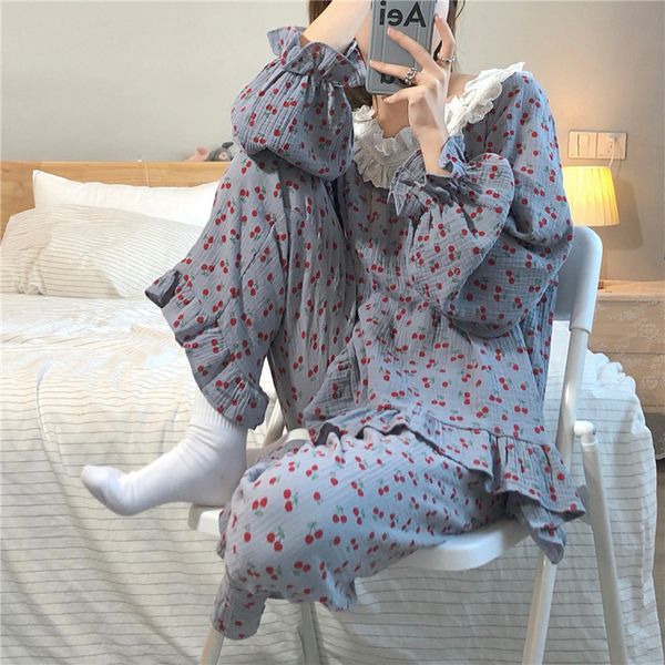 sleepwear two piece suit sets cherry printing nightwear sweet soft casual homewear elegant loose fashion home pajamas, Black;red
sleepwear two piece suit sets cherry printing nightwear sweet soft casual homewear elegant loose fashion home pajamas, Black;red