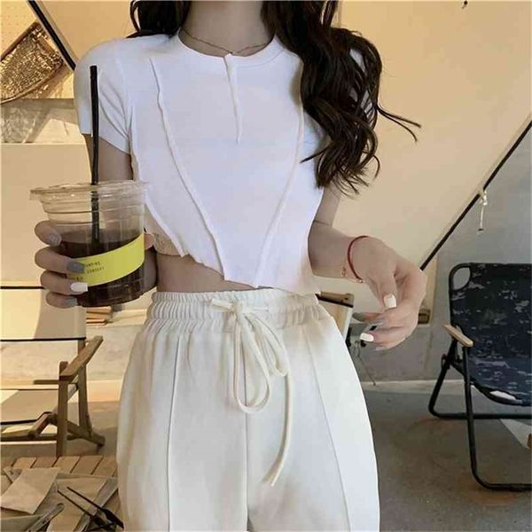 korean style summer short high waist women t-shirt sleeve female irregular hem slim solid lady tshirt 210507, White
korean style summer short high waist women t-shirt sleeve female irregular hem slim solid lady tshirt 210507, White