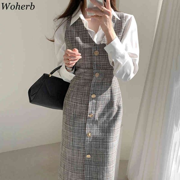 2 piece set women office lady femmen roupas korean elegant suit long sleve white shirts plaid vest dress two piece set 210417
2 piece set women office lady femmen roupas korean elegant suit long sleve white shirts plaid vest dress two piece set 210417