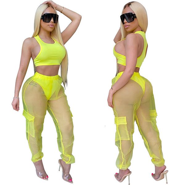 crop casual long pants womens candy color tracksuits sheer two piece set fashion u-neck sleeveless, Gray
crop casual long pants womens candy color tracksuits sheer two piece set fashion u-neck sleeveless, Gray