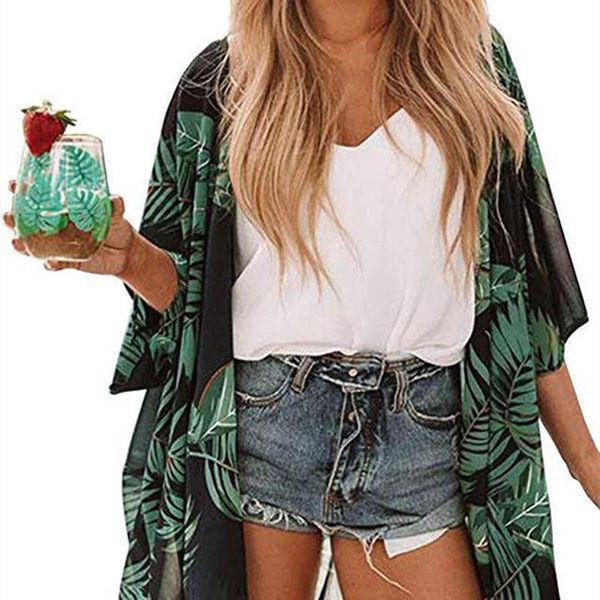 women's swimwear 2021 casual leaves print chiffon beach cover up cardigan shawl women summer swimsuit, White;black
women's swimwear 2021 casual leaves print chiffon beach cover up cardigan shawl women summer swimsuit, White;black