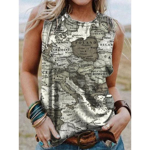 women's t-shirt map printing sleeveless vest women fashion t shirt ladies casual loose streetwear beach summer, White
women's t-shirt map printing sleeveless vest women fashion t shirt ladies casual loose streetwear beach summer, White