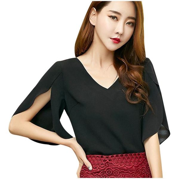 chiffon half sleeve butterfly solid womens blouses v neck casual and ropa mujer, White
chiffon half sleeve butterfly solid womens blouses v neck casual and ropa mujer, White