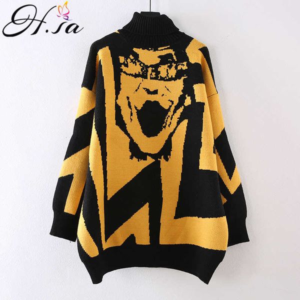 h.sa robe pull femme hiver women oversized chic sweater and jumpers harajuku knit loose casual yellow turtleneck pullover 210716, White;black
h.sa robe pull femme hiver women oversized chic sweater and jumpers harajuku knit loose casual yellow turtleneck pullover 210716, White;black
