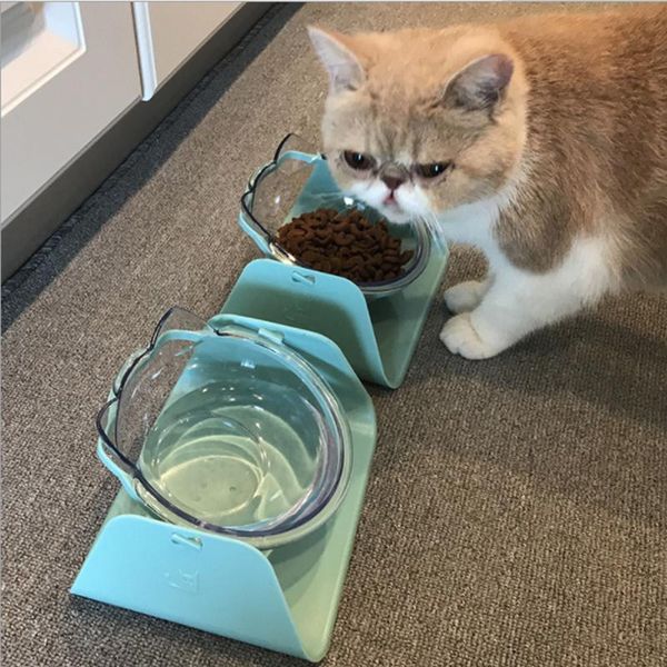 tilt cat bowl dog water feeder rotating adjustable pet plate supplies neck protection feeding bowls & feeders