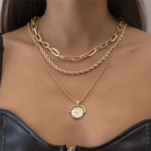 europe punk portrait round coin pendant necklaces women metal beads twist thick chain multi layer alloy gold necklace jewelry accessories wh, Silver
europe punk portrait round coin pendant necklaces women metal beads twist thick chain multi layer alloy gold necklace jewelry accessories wh, Silver