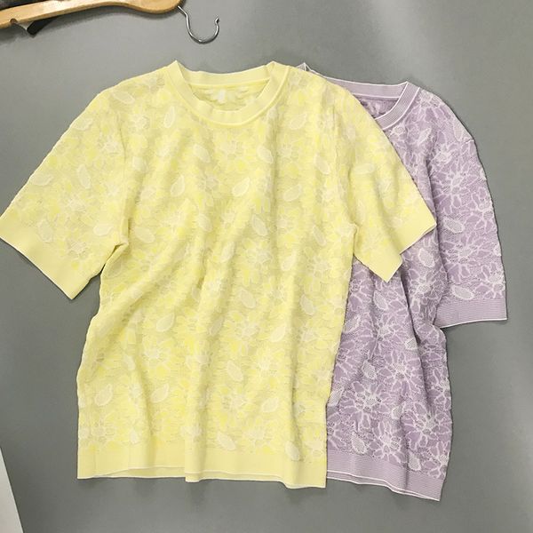 317 2021 Milan Style Summer Sweater Brand Same Style Sweater Crew Neck Yellow Purple Short Sleeve Flora Print Fashion Womens Clothes Q, White;black
317 2021 Milan Style Summer Sweater Brand Same Style Sweater Crew Neck Yellow Purple Short Sleeve Flora Print Fashion Womens Clothes Q, White;black