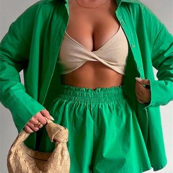 women tracksuit shirt shorts two piece set green long sleeve and mini suit female summer lady fashion outfits 220312, White
women tracksuit shirt shorts two piece set green long sleeve and mini suit female summer lady fashion outfits 220312, White