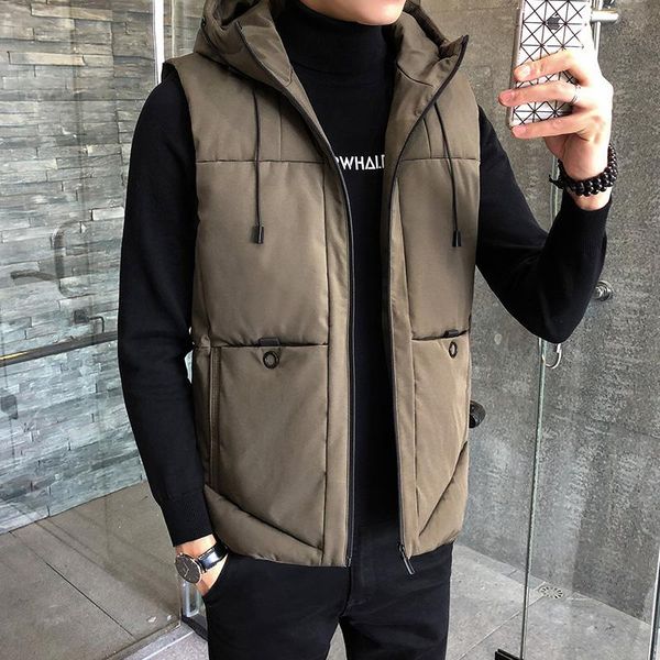 men's winter down cotton vest korean fashion sleeveless jacket autumn and hooded warm short paragraph vests, Black;white
men's winter down cotton vest korean fashion sleeveless jacket autumn and hooded warm short paragraph vests, Black;white