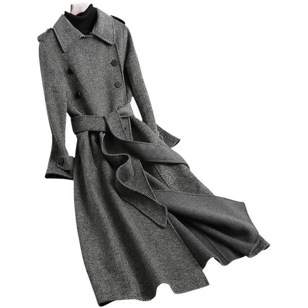 women's wool & blends herringbone long coat zero cashmere cloth lapels, double-sided double-breasted women of 2021 autumn winters, Black
women's wool & blends herringbone long coat zero cashmere cloth lapels, double-sided double-breasted women of 2021 autumn winters, Black