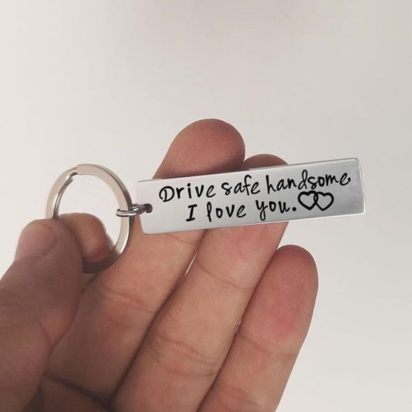 keychains drive safe handsome i love you engraved keychain stainless steel key tag driving chain pendants, Silver
keychains drive safe handsome i love you engraved keychain stainless steel key tag driving chain pendants, Silver