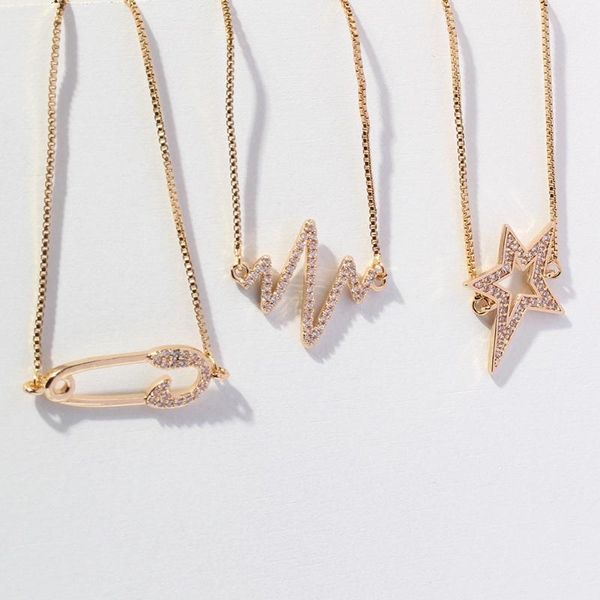 link, chain fashion classic star pin bracelet metal women's adjustable elegant zircon gold jewelry party gift, Black
link, chain fashion classic star pin bracelet metal women's adjustable elegant zircon gold jewelry party gift, Black
