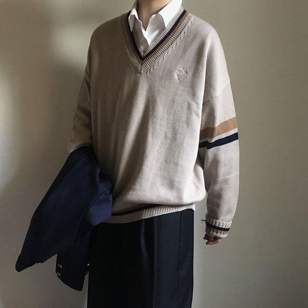 men's sweaters japanese fashion fall and winter pullover v neck sweater men college style loose casual harajuku korean clothes, White;black
men's sweaters japanese fashion fall and winter pullover v neck sweater men college style loose casual harajuku korean clothes, White;black