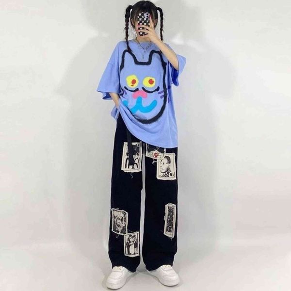 women's jeans skater stylish patch female ins students graffiti pants korean loose streetwear y2k thin wide leg 2d0t, Blue
women's jeans skater stylish patch female ins students graffiti pants korean loose streetwear y2k thin wide leg 2d0t, Blue
