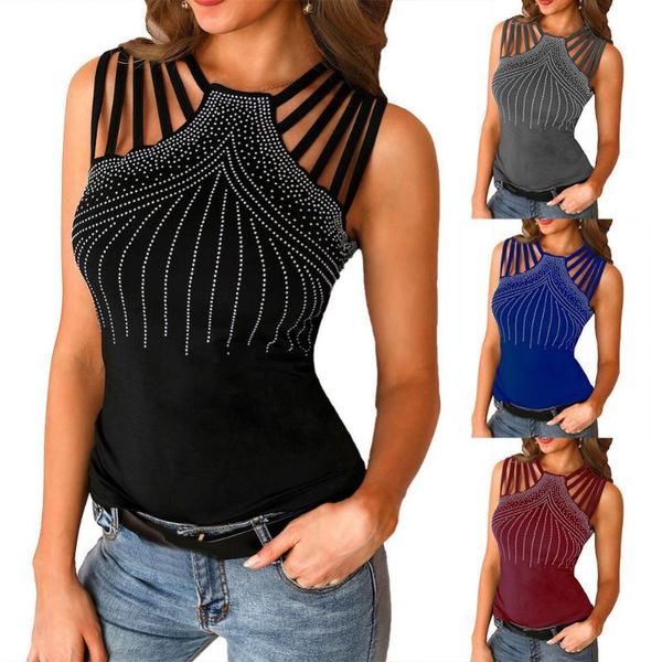 women's tanks & camis women sleeveless shoulder bandages beads decor slim plus size blouse top, White
women's tanks & camis women sleeveless shoulder bandages beads decor slim plus size blouse top, White
