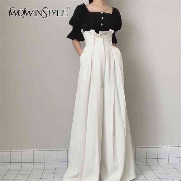 twotwinstyle ruffle high waist wide leg pants female fashion maxi trousers women casual clothes spring summer 210925, Black;white
twotwinstyle ruffle high waist wide leg pants female fashion maxi trousers women casual clothes spring summer 210925, Black;white