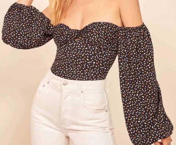 women's blouses & shirts chic lantern long sleeve cropped shirt women french style polka dot print ladies crop vintage bl t78g, White
women's blouses & shirts chic lantern long sleeve cropped shirt women french style polka dot print ladies crop vintage bl t78g, White