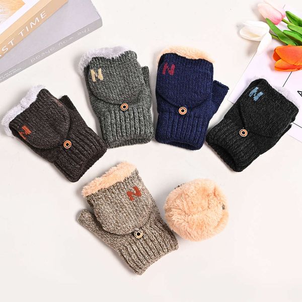 gloves winter boys' plush thickened knitted warm flip n letter cashmere half finger cycling writing men, Blue;gray
gloves winter boys' plush thickened knitted warm flip n letter cashmere half finger cycling writing men, Blue;gray