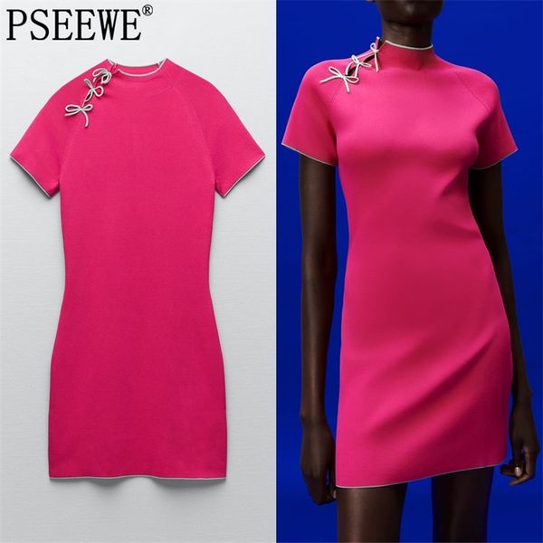dress woman rose red knitted short women bow sleeve mini summer es chinese style slim elegant es 210519, Black;gray
dress woman rose red knitted short women bow sleeve mini summer es chinese style slim elegant es 210519, Black;gray