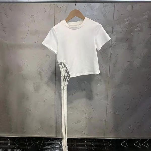 women's t-shirt vgh casual minimalist t shirt for women o neck short sleeve slim patchwork braid tassel shirts female fashion 2021 clot, White
women's t-shirt vgh casual minimalist t shirt for women o neck short sleeve slim patchwork braid tassel shirts female fashion 2021 clot, White